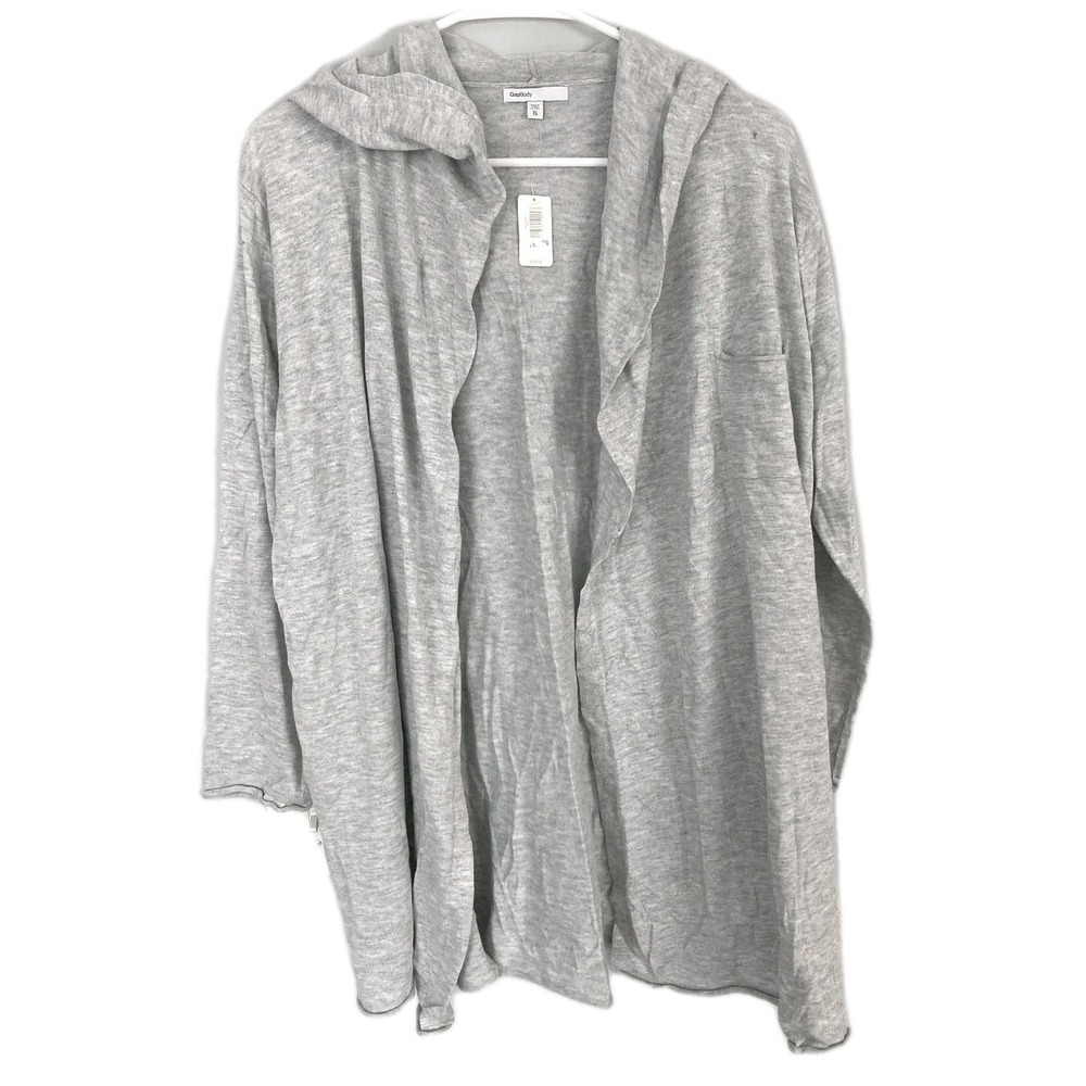 GapBody Women XL Gray Hooded Jersey Knit Open Front Lounge Kimono NWT
